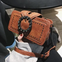 Torebka Vintage na ramię dla kobiet ze skóry PU torba pod pachami moda klamra z kryształkami torba Crossbody projektant punkowy Top-torby z uchwytami