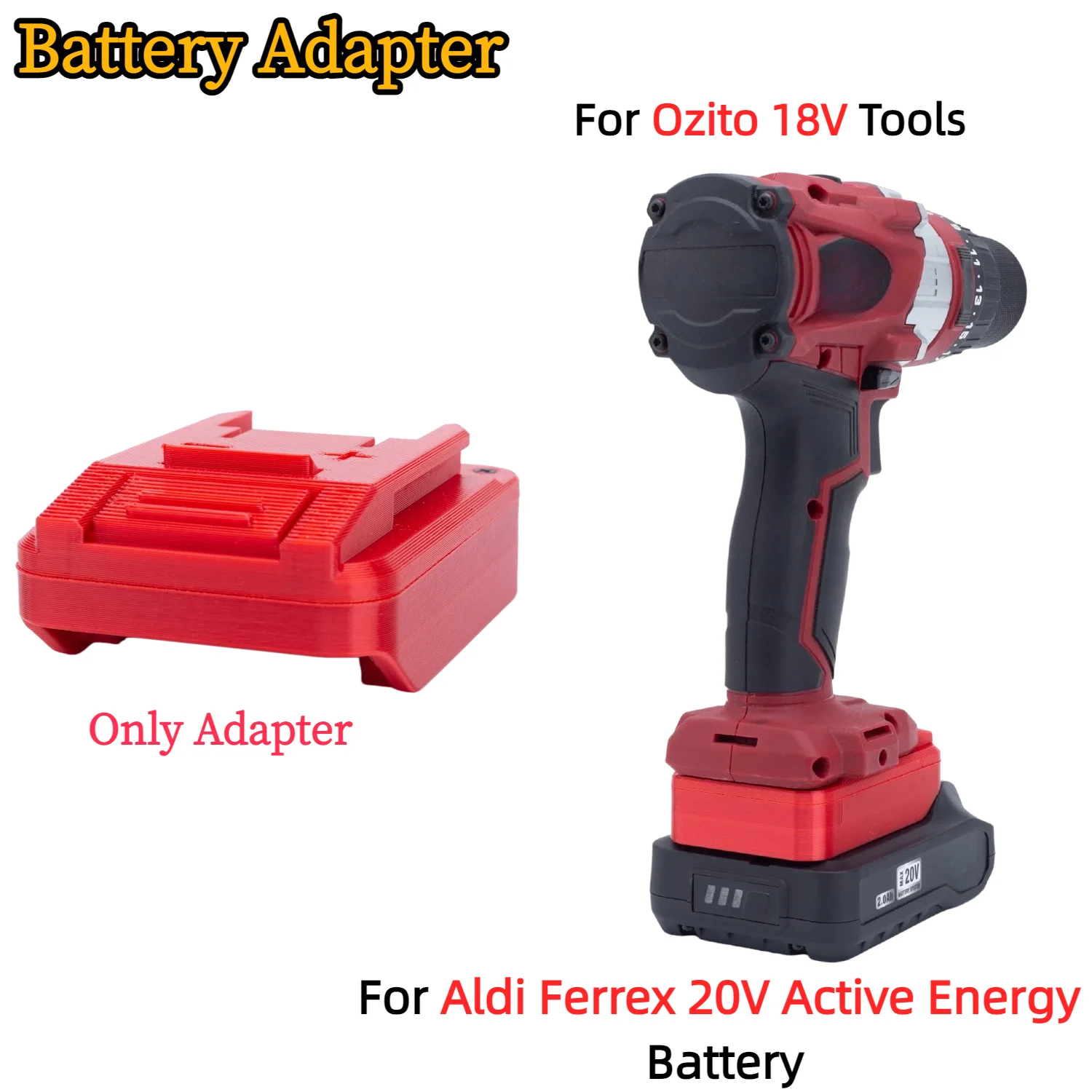 Battery Adapter/Converter for Aldi Ferrex Active Energy 20V Li-ion Battery TO Ozito 18V Cordless Tools(Only Adapter)