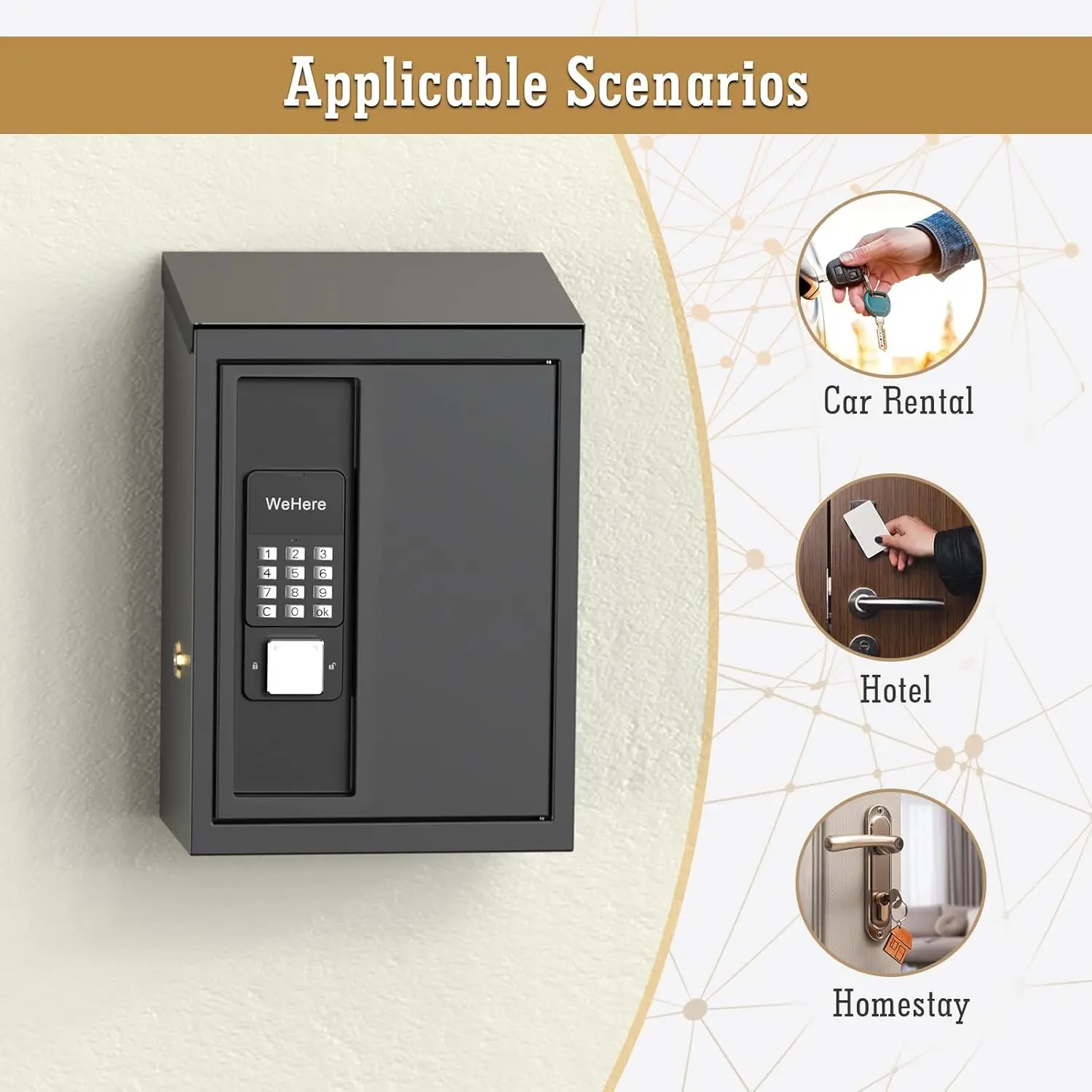 WeHere Key Drop Box with Smart Lock for Outside Wall Mount, Key Return Box for Automotive,Waterproof Design for Outdoor