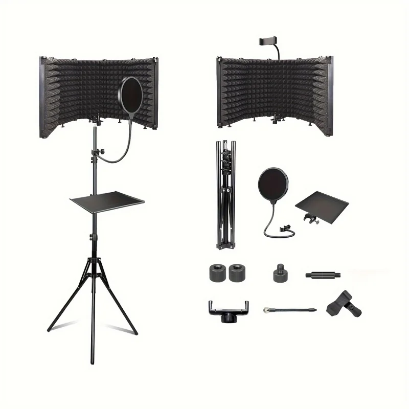 Studio Studio Microphone Recording Hood and Height-Adjustable Tripod Suit，High-Density Absorption Foam Reflection