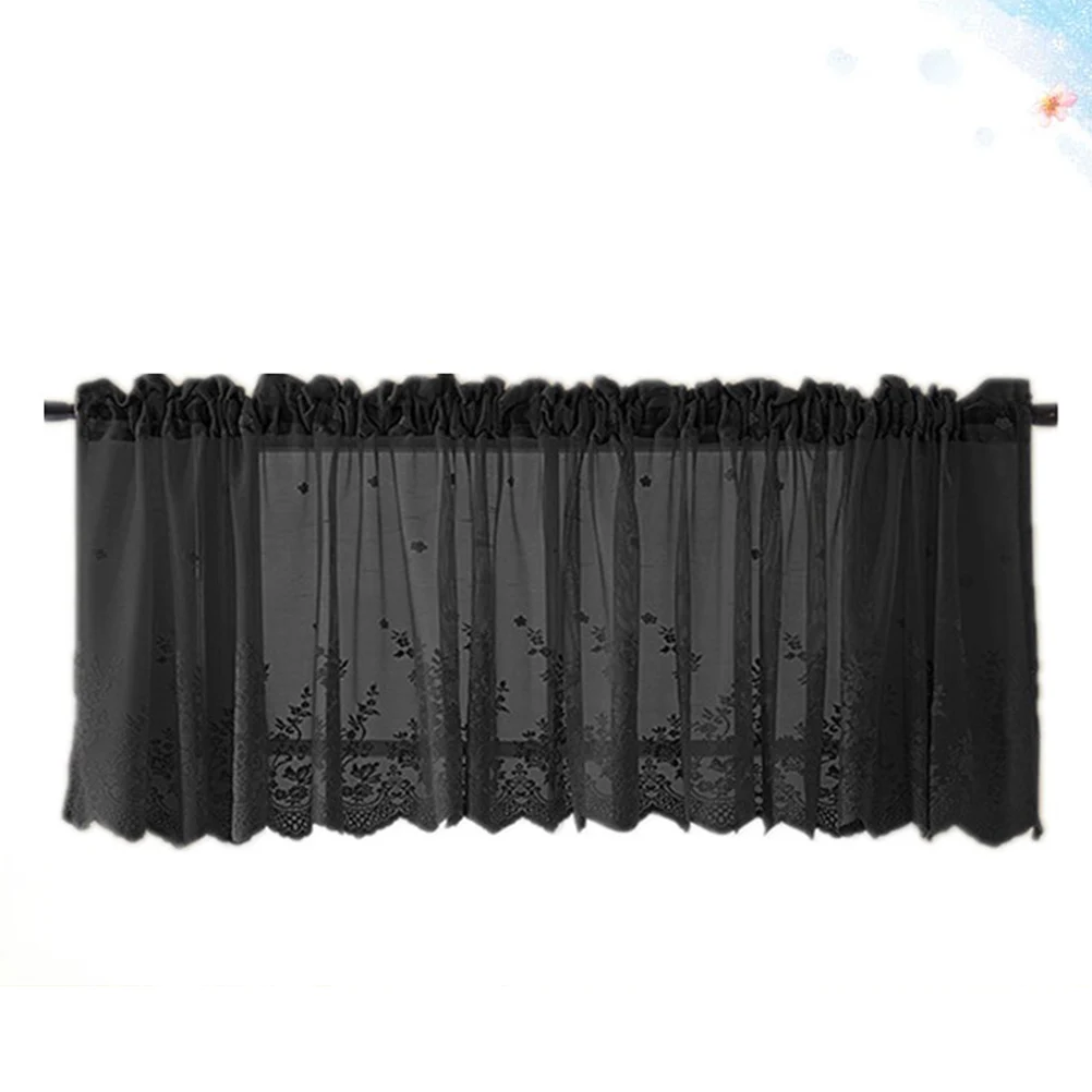 

Lace 137X61Cm Black Short Window Curtain For Kitchen Room Balcony Toilet Sun Proof Half Curtain Polyester