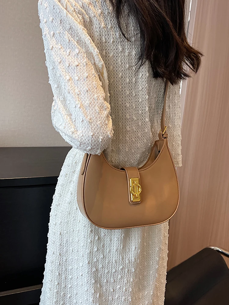 2024 Spring Summer New Chic Shoulder Bags For Women Fashion Textured Hasp Crossbody Bag Elegant Ladies Commuter Underarm Sac