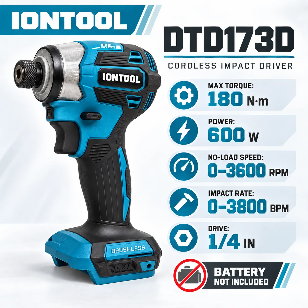 IONTOOL DTD173D Cordless Impact Driver Drive Screws and Drill Holes with 180N 600W 4-Speed Brushless for Home Use Tool Only
