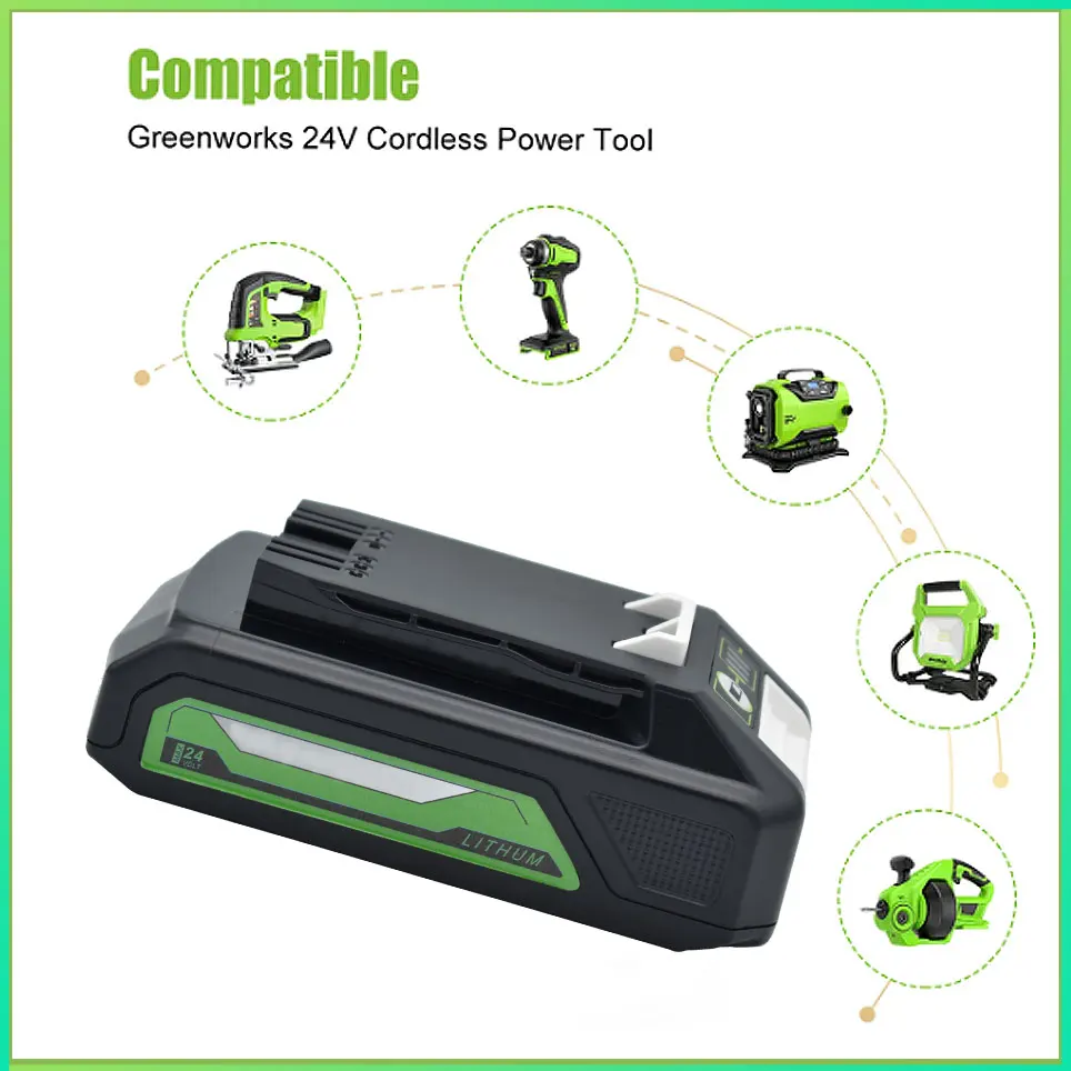 5.0ah/6.0ah/8.0ah 24V For Greenworks Lithium Battery Bag 708 29842 Compatible With 20352 22232 Tools