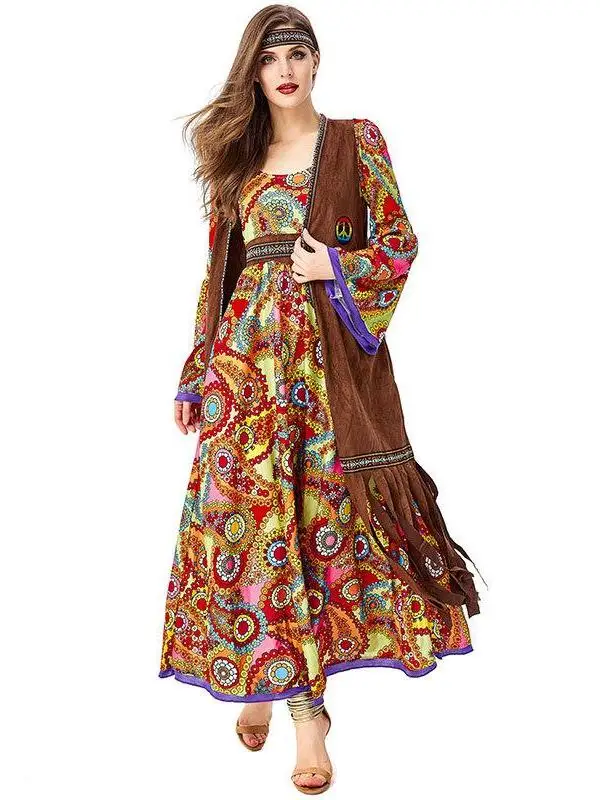 

70s Retro Disco Hippie Costume Performance Outfit Original Tribal Godd Role Play Women's Ethnic Stage Clothing Polyester