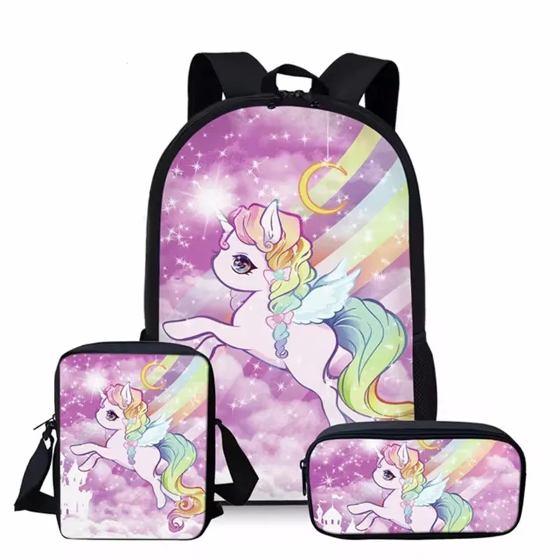 Bonito dos miúdos mochila dos desenhos animados cavalo imprimir sacos de escola para meninas meninos crianças primária sacos de livro de viagem definir moda mochila escolar