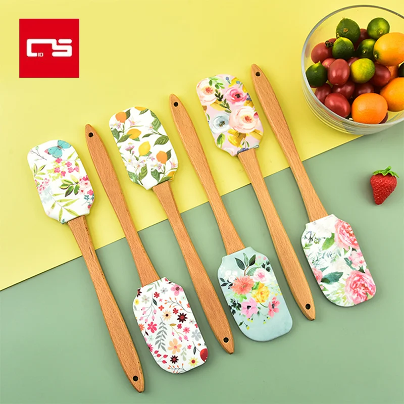 Ustensiles de cuisine en silicone antiadhésifs avec manche en bois, spatule, cuillère, ensembles de brosses, cuisson colorée, cuisine, outils, gâteau, crème