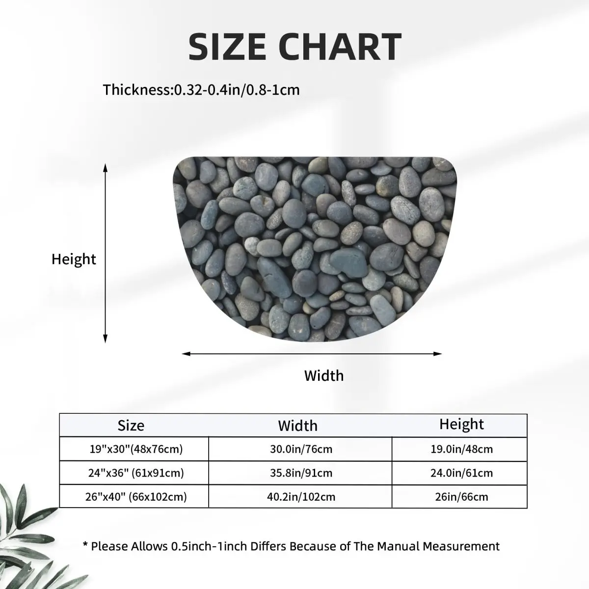 Gray River Stone Pebbles River Rock Soft Flannel Half Round Doormat Non Slip Bathroom Mat Absorbent Floor Carpet for Garage