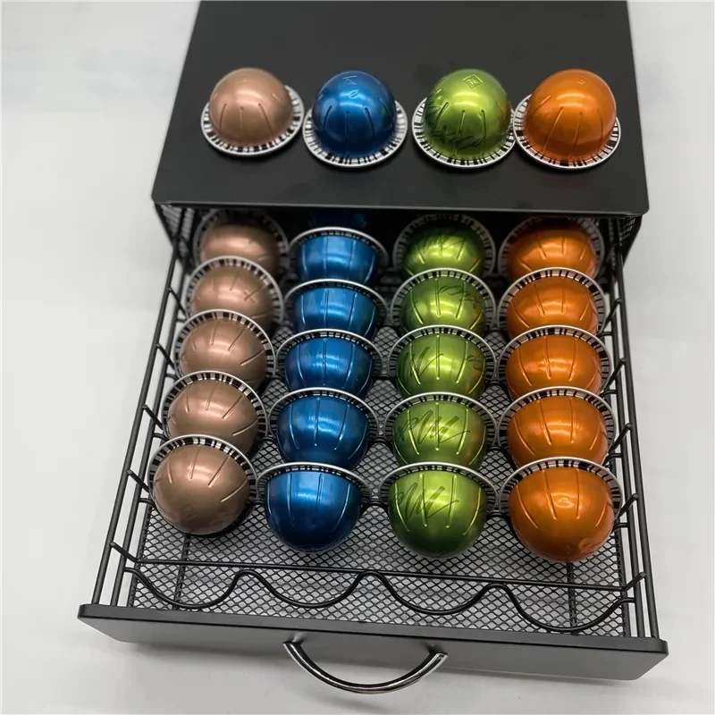 Coffee Pod Holder 40 Cups Coffee Nespresso Capsule Drawer Coffee Pod Storage Rack Stainless Steel Vertuo line Stand Organization