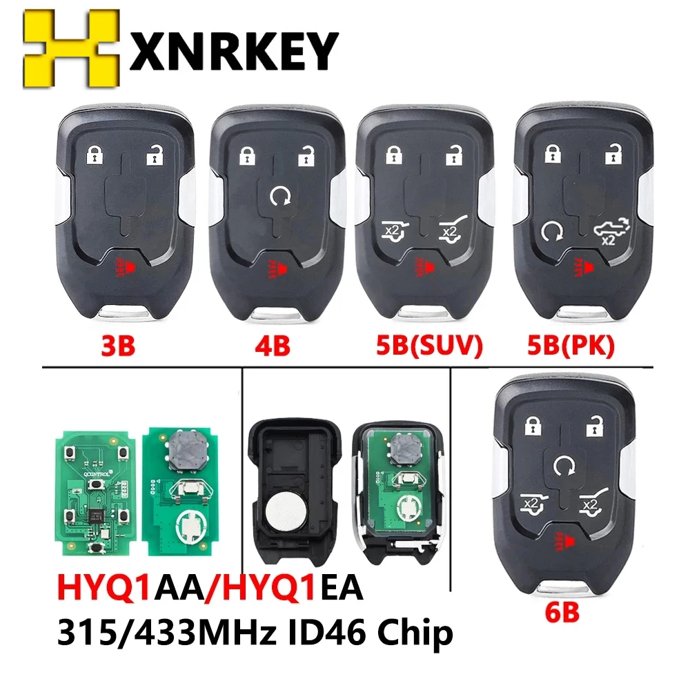 

XNRKEY Smart Remote Car Key 315/433Mhz for Chevrolet Tahoe Silverado Suburban GMC Terrain Acadia YUKON XL Sierra HYQ1AA/HYQ1EA