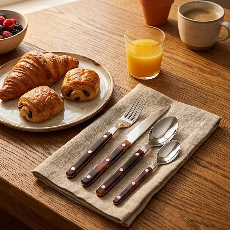 304 stainless steel rivet handle Western tableware set, steak knife, dessert knife, fork, spoon tableware 5-piece set