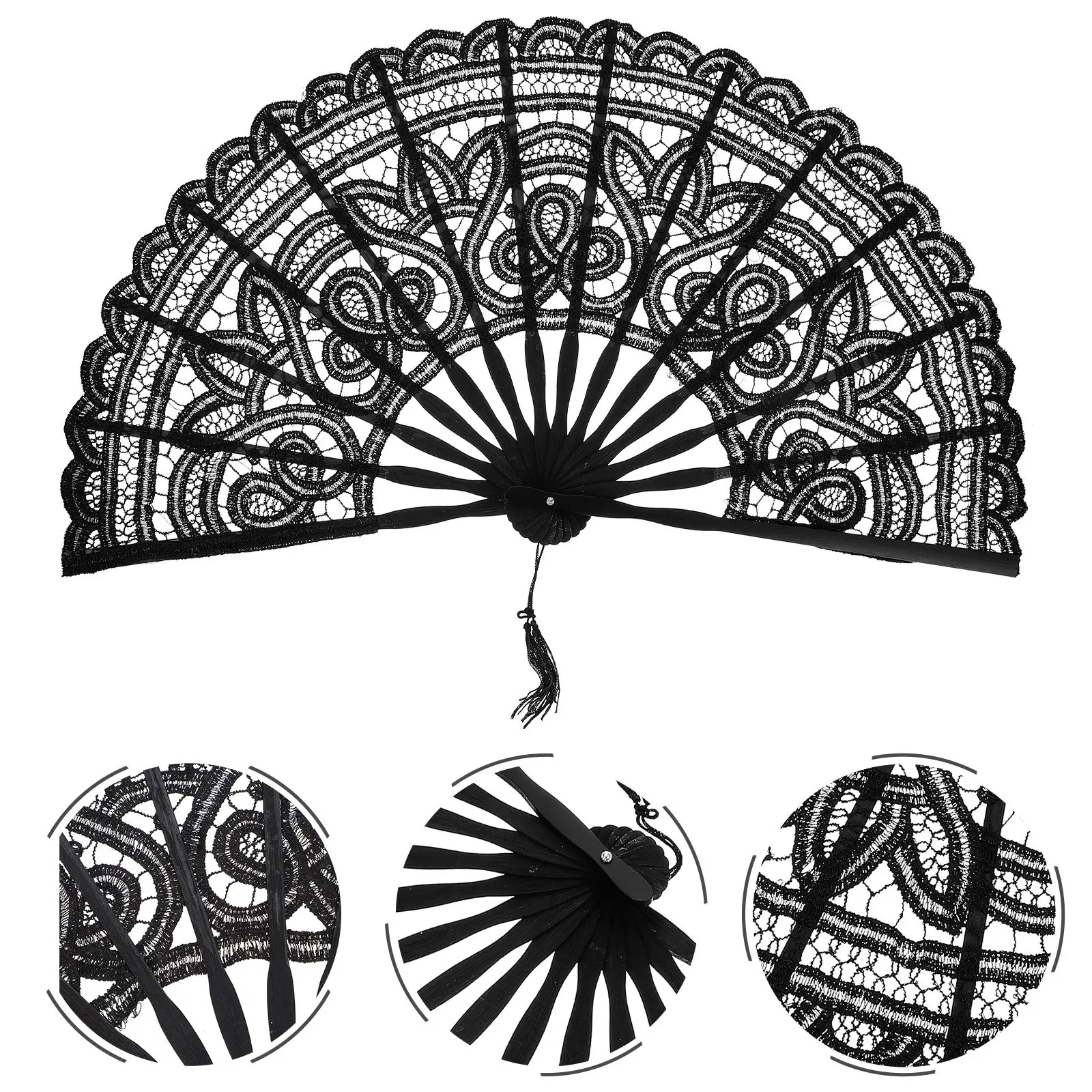 

Бамбуковый складной веер с кружевом и винтажным цветочным узором для декоративного украшения стен, дома, свадеб, сцены, танцевальных реквизитов