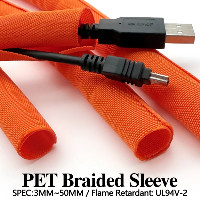 3/5/8/10-50mm High Density PET Self-Closing Expandable Braided Sleeve Flexible Insulated Cable Protector Hose Pipe