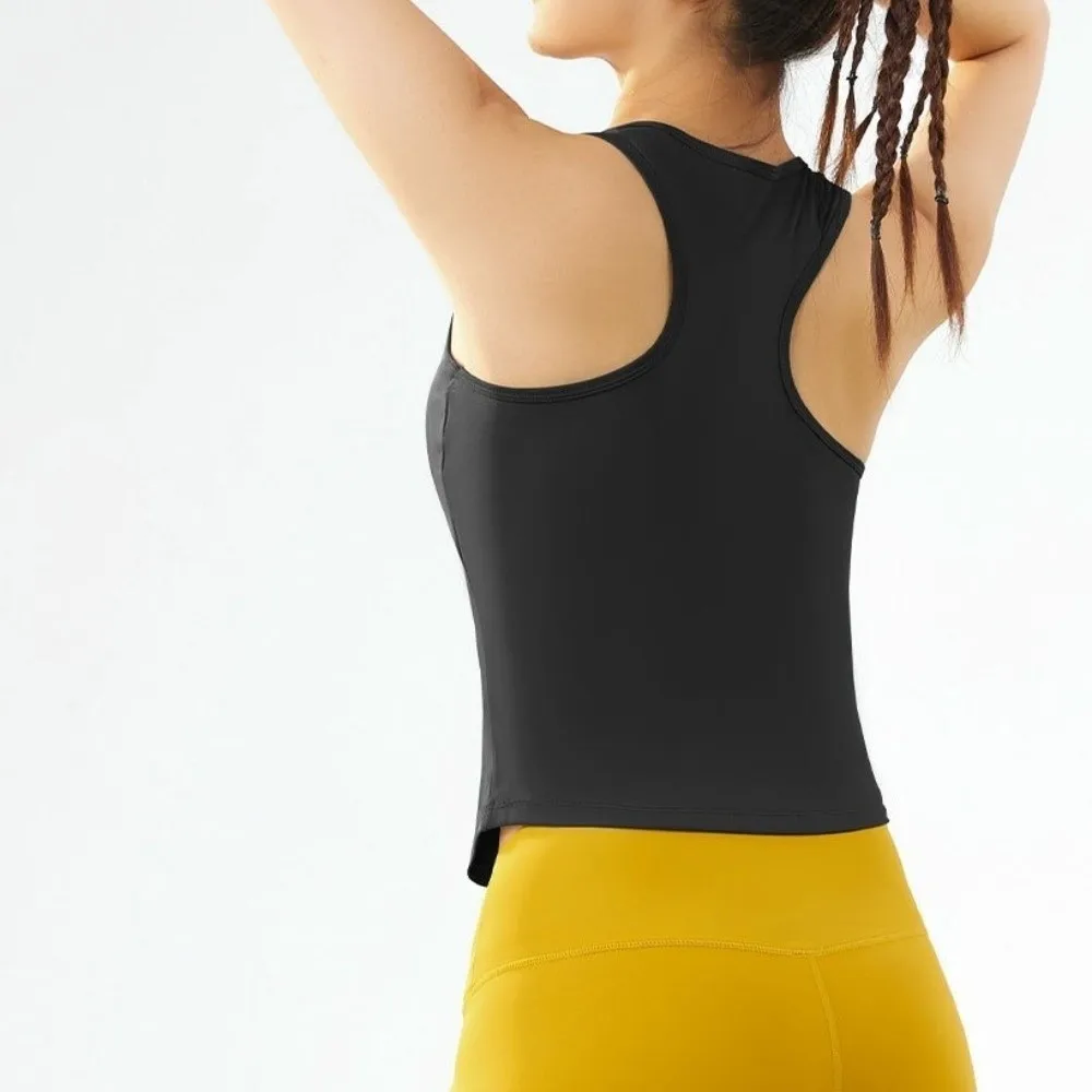 

Flexible Anti-Light Yoga Vest Non-Running Cup Round Neck Design Sports Vest Comfortable Breathable Tight Body Vest Gym Wear