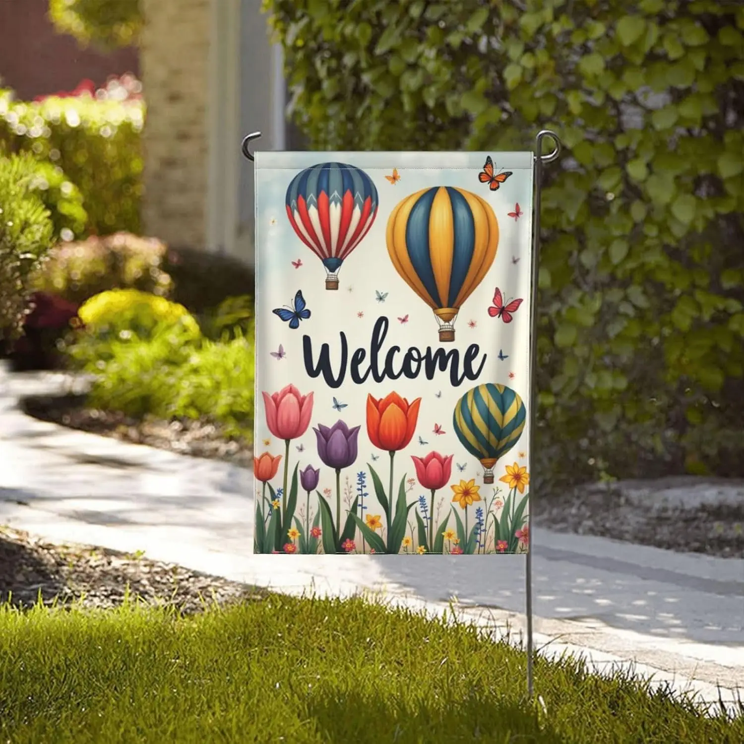 Colorful Hot Air Balloon Sky Scenic Garden Flag Double Sided 12X18 Inch Farmhouse Front Porch Lawn Patio Backyard Entrance A yyi