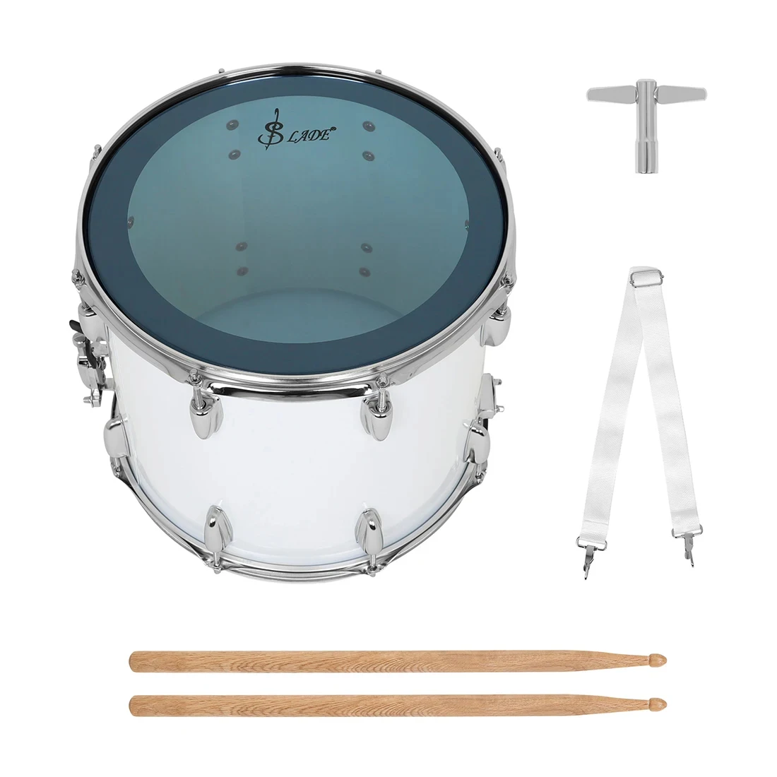 

14 Inch Marching Drum with Blue Skin White Strap Professional Durable Marching Drum Performance Percussion Instrument Drums