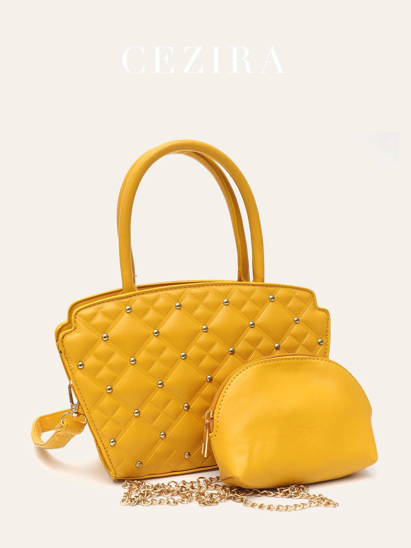 CEZIRA 2 Pcs Purse Set Women Mini Chain Crossbody Purse PU Leather Rivets Shoulder Top Handle Purse Daily Shopping Casual Outing