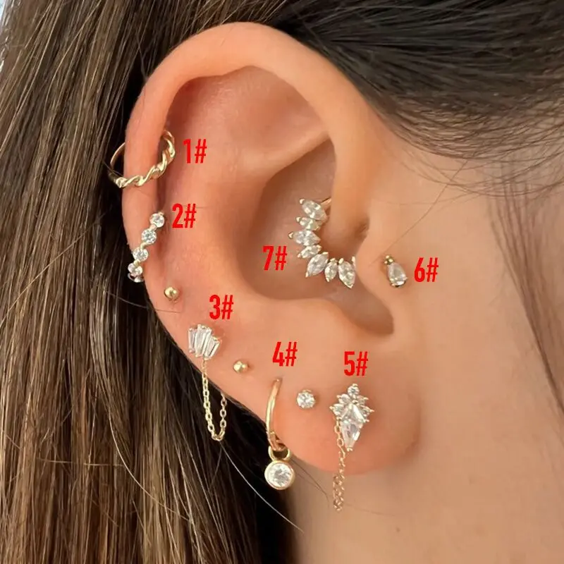 1PCS Crystal Hoop Earring Daith Piercing Helix Piercing Hoop Clicker Zircon Tragus Piercing Stud Cartilage Earrings Lobe Jewelry