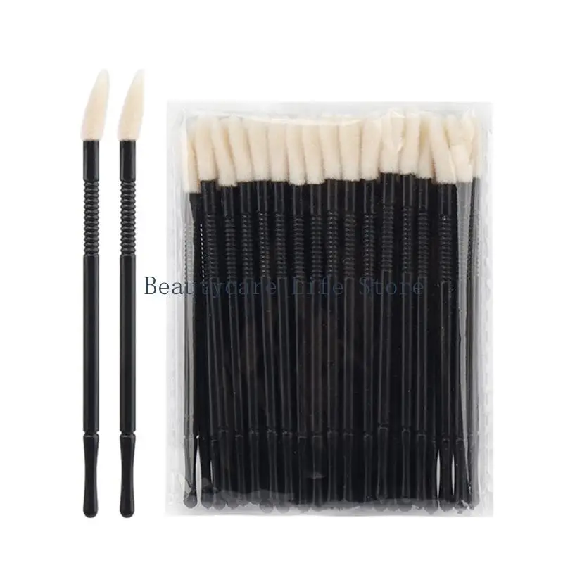 652C 100PCS Disposable Lip Brushes with Anti Slip Grips for Precise Lip Gloss Application Flocking Tip Makeup Tool