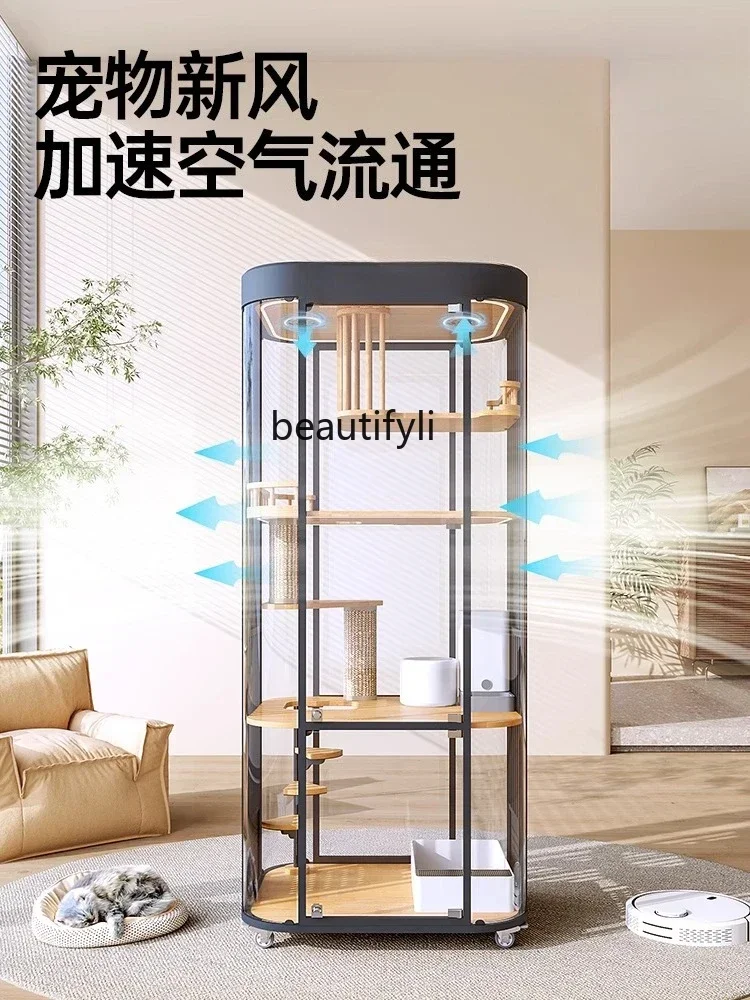 

Smt14 smt14 Panoramic glass cat villa smart luxury home transparent curved cat cabinet smart, cat nest solid wood