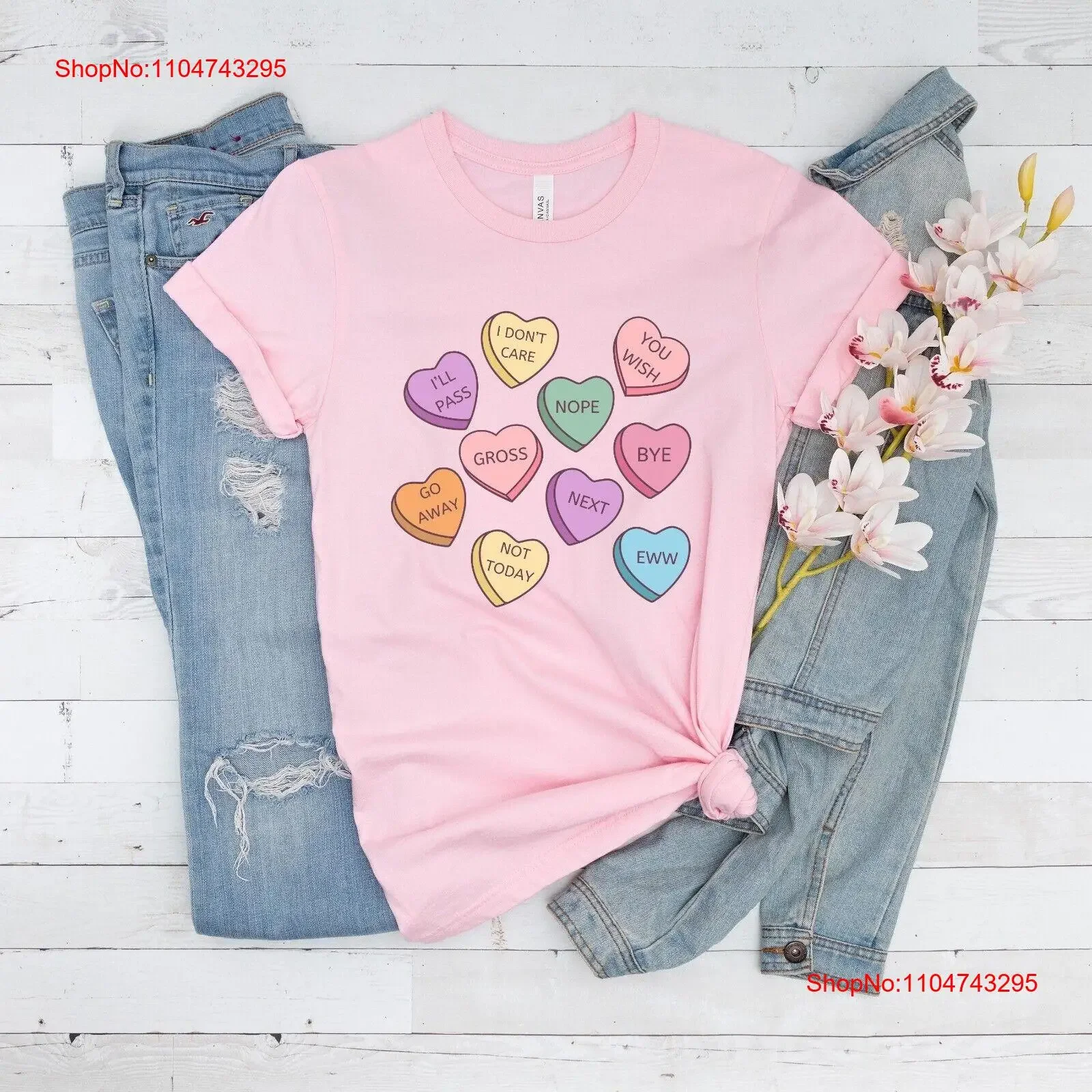 

Футболка против Дня Святого Валентина Candy Heart Love Забавная винтажная стираная универсальная повседневная дизайнерская одежда унисекс с рисунком Мягкая