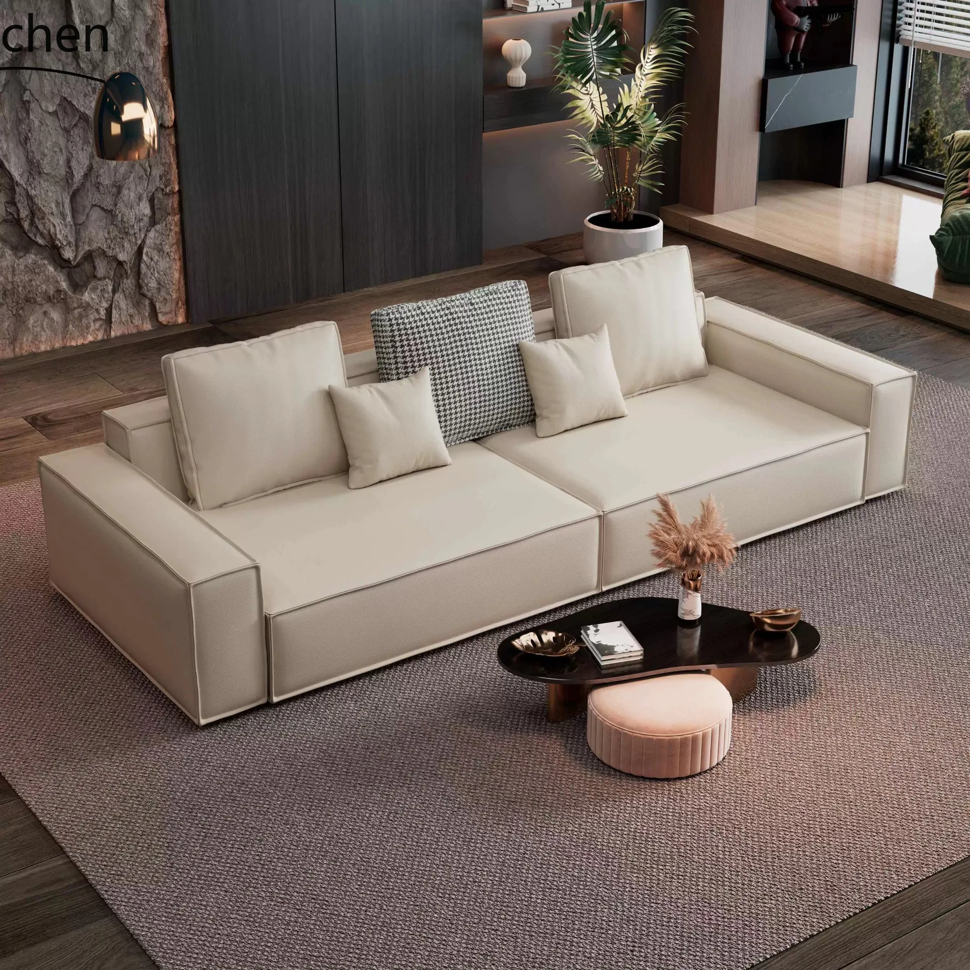 PYH Sofa Three-Seater Fabric Sofa Small Apartment Living Room Modern Simple Straight Minimalist Sofa