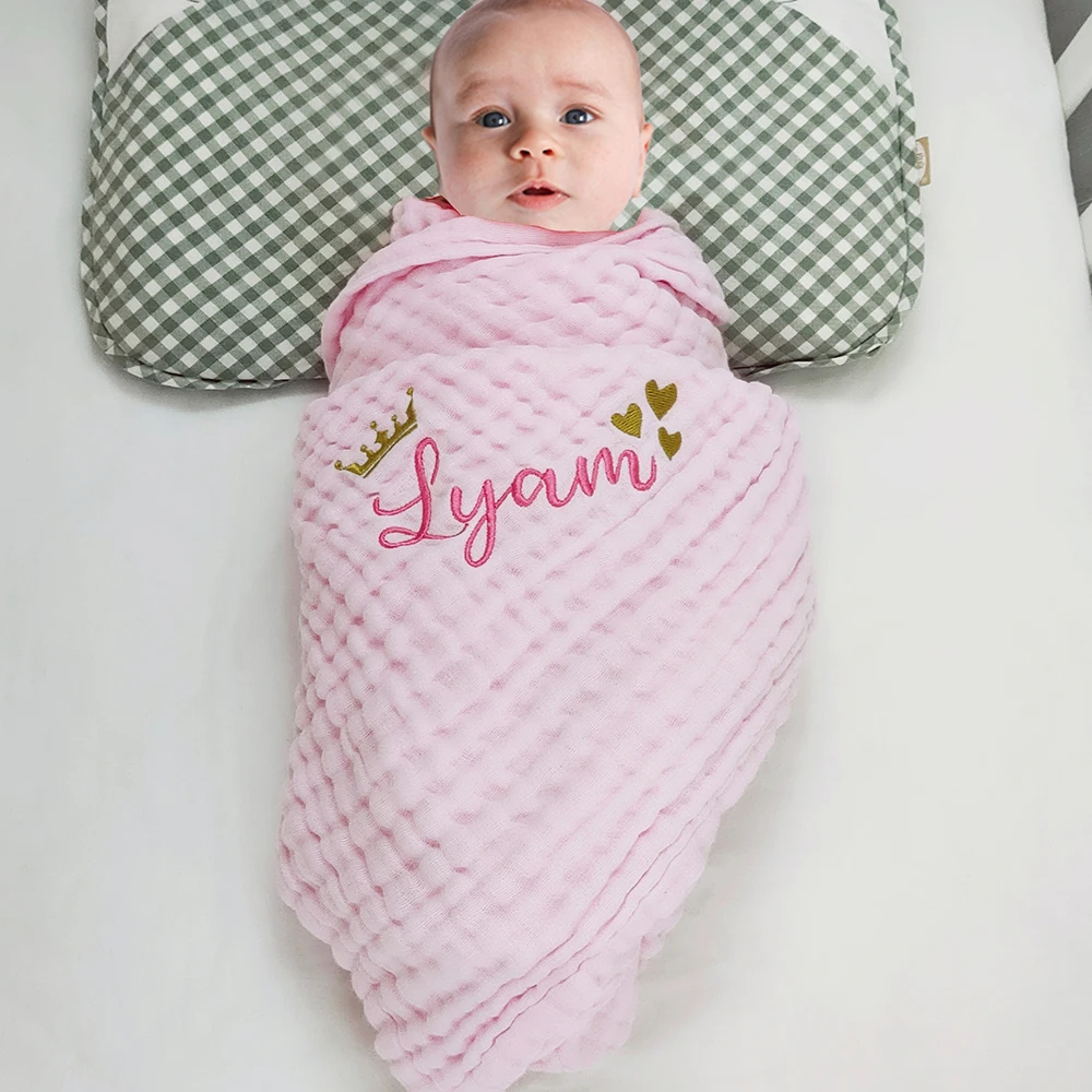 6-Layer Bamboo Cotton Personalised Muslin Baby Blanket Creative Gift Infant Kids Swaddle Wrap Blanket Sleeping Quilt Bed Cover