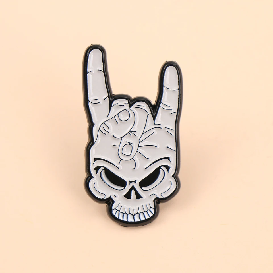 

Punk Skull with Rock Gesture Enamel Metal Funny Lapel Pins Brooches Badges Backpack Clothing Jewelry Gift for Music Fan Friends