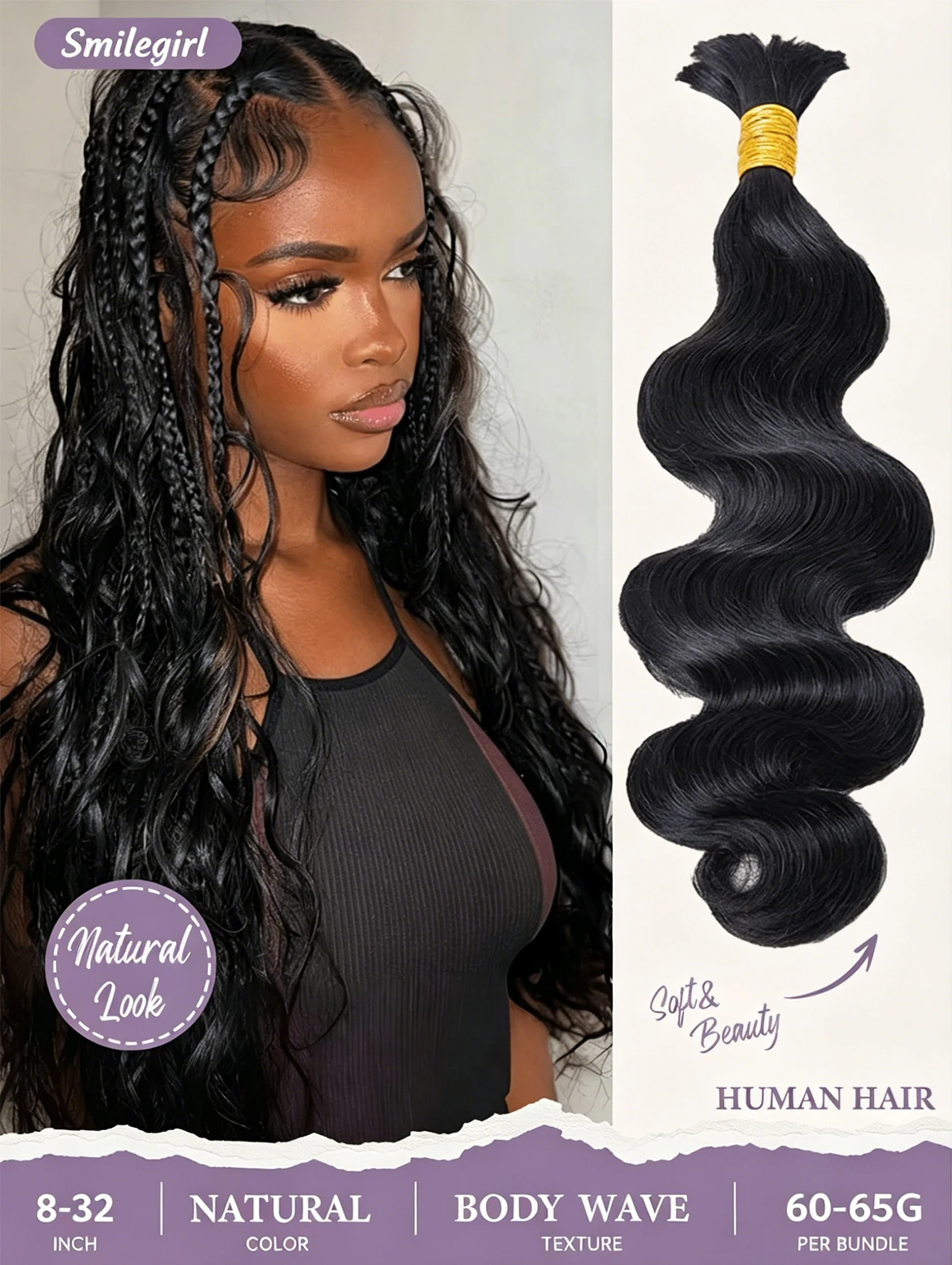 

Human Braiding Hair for Boho Braids 22 Inch Body Wave Bulk Human Hair Extensions for Braiding 1/3/4 Bundle No Weft Brazilian Virgin Body Water Wave Bulk Wet and Wavy 65g Nature Black for Black Women Daily Party Use