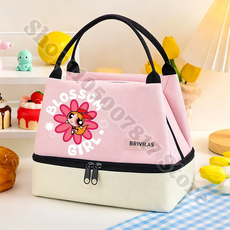 Kawaii The Powerpuffs Girls Anime Zip Lunch Tote Accessories Food Insulation Bag Cartoon Cute Storage Pouch Casual Handbag Gifts view 5