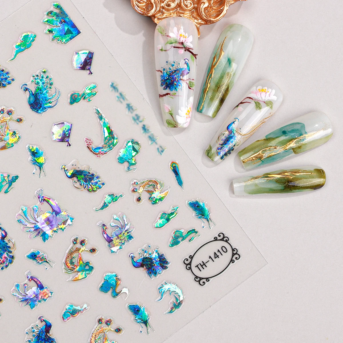 3D Laser Chinese Style Nail Art Sticker Phoenix Crane Peacock Fairy Self-Adhesive Nail Decals Manicure Foils Slider