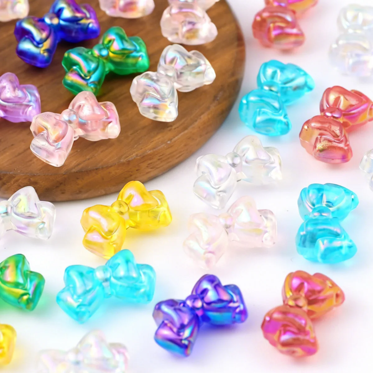 14*24mm Acryl Schleifenanhänger Transparent AB Farbmix Handgefertigt DIY Geeignet für Schmuckherstellung Perlenketten Armbänder Zubehör