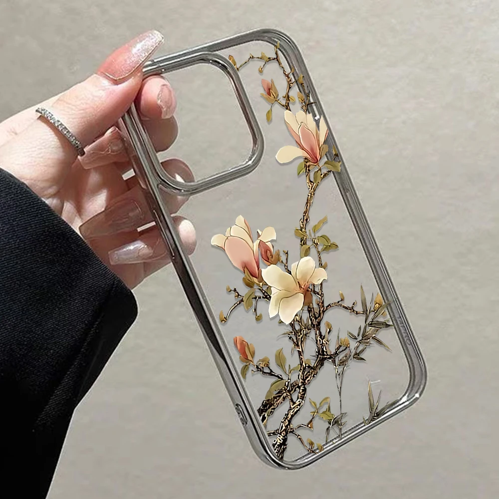 Blumen-Handyhülle für iPhone 17 15 13 14 16 11 12 Pro Max Plus 16 15 17 XR XS Hüllen Transparente Beschichtung Drop Plum Blossom Cover – Detail 10