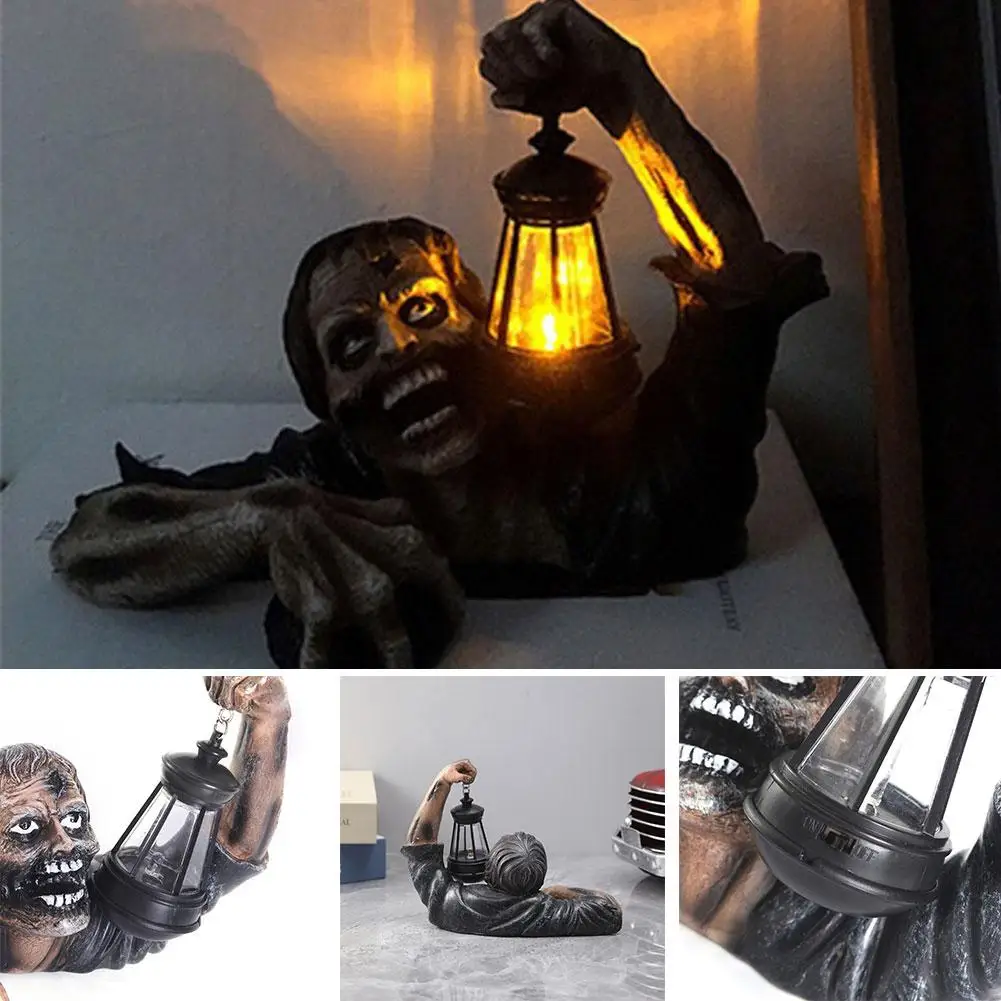 1pcs Halloween Zombie Crawling Horror Decoration Zombie Garden Horror Ornament Resin Lantern Gardening Fun Decoration T7o4