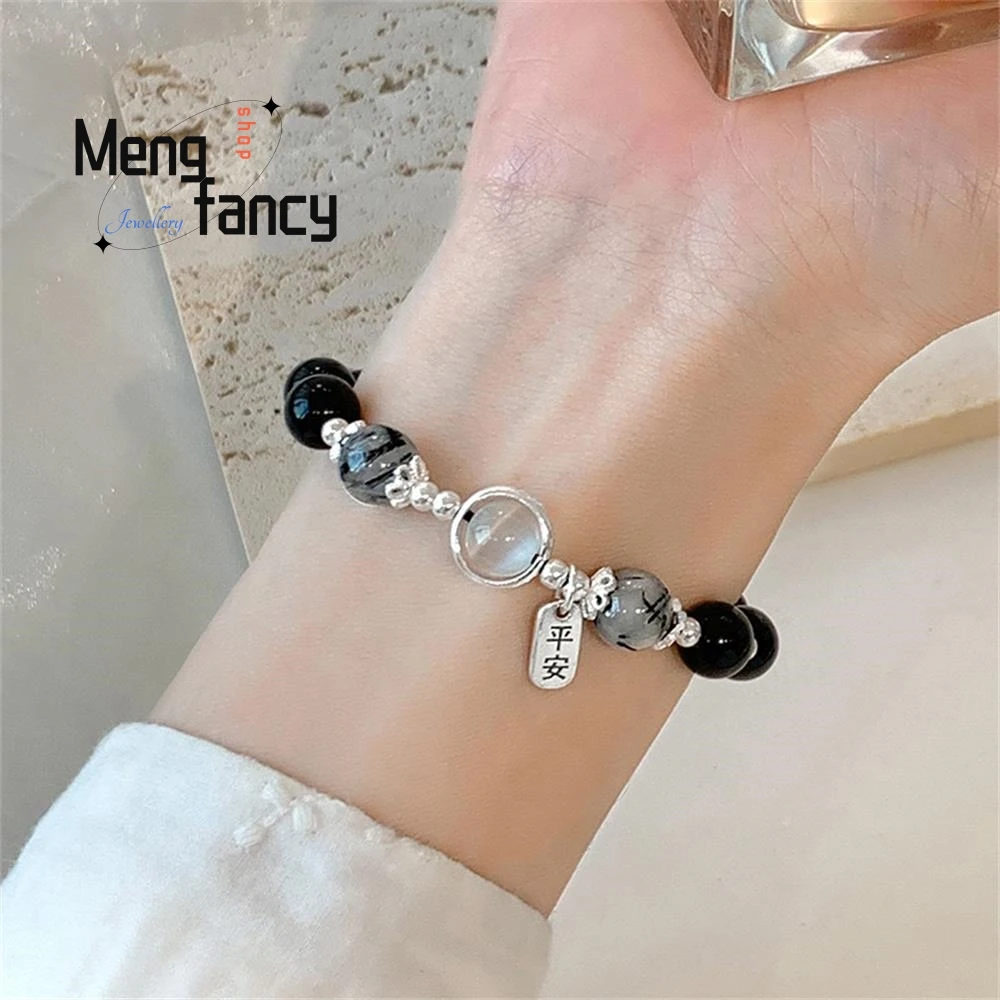 Bracelet en obsidienne noire naturelle, cheveux noirs, cristal, voie lactée, exquis, bijoux à la mode de haute qualité, cadeaux de vacances pour jeunes filles Sexy