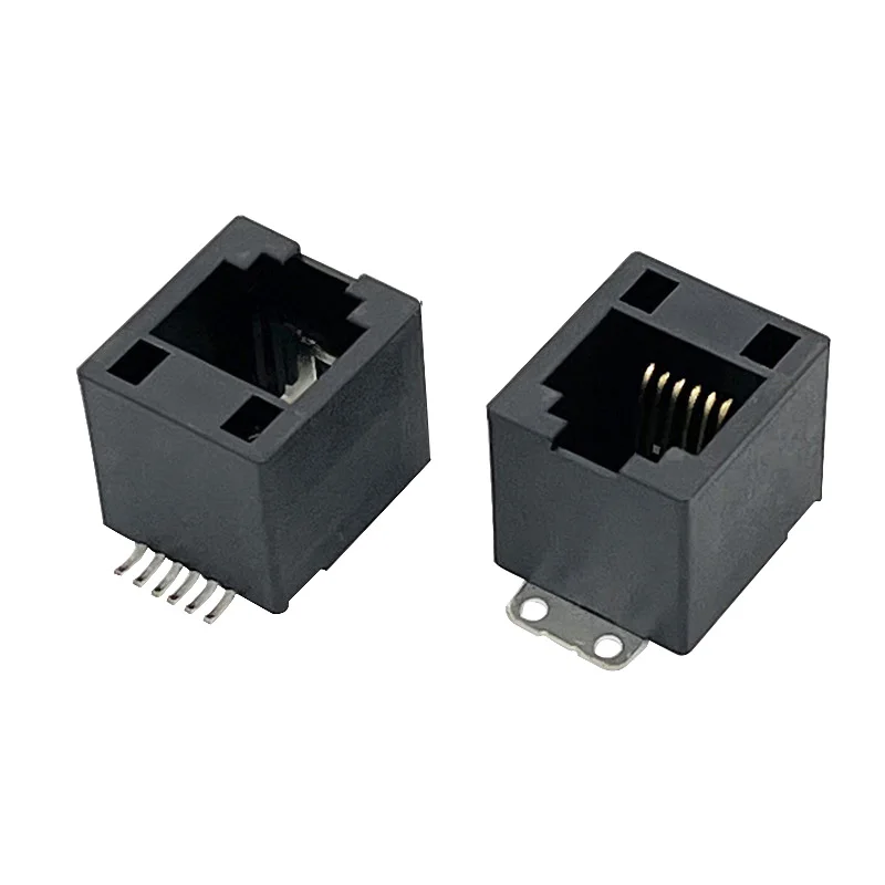 15 Uds conector RJ12 puerto telefónico SMT 6P6C conector Modular PCB hembra negro 180 grados enchufe RJ25 totalmente de plástico