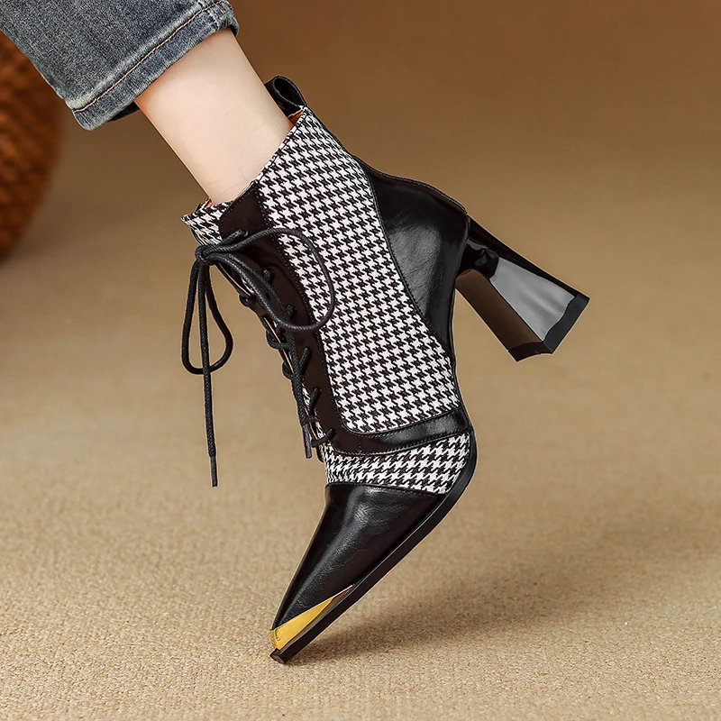 2025 New Genuine Leather Women Boots HOT SALES Autumn Shoes for Women Handmade Boots Square Toe Chunky Heel Shoes Zapatos Mujer