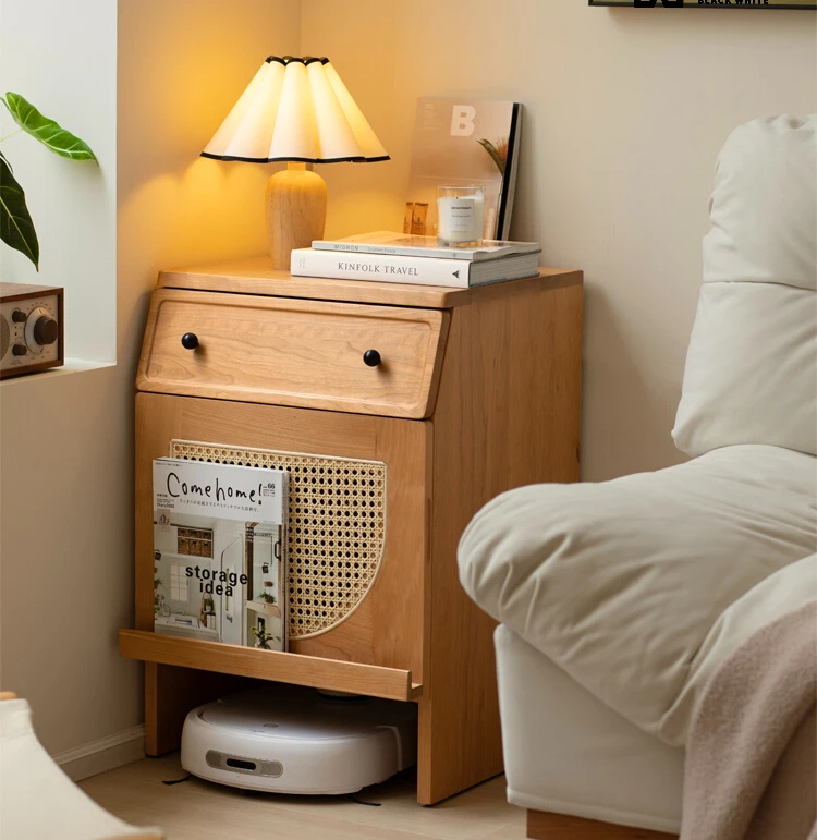 Solid wood sweeping robot cabinet sweeping and dragging edge cabinet storage cabinet rattan