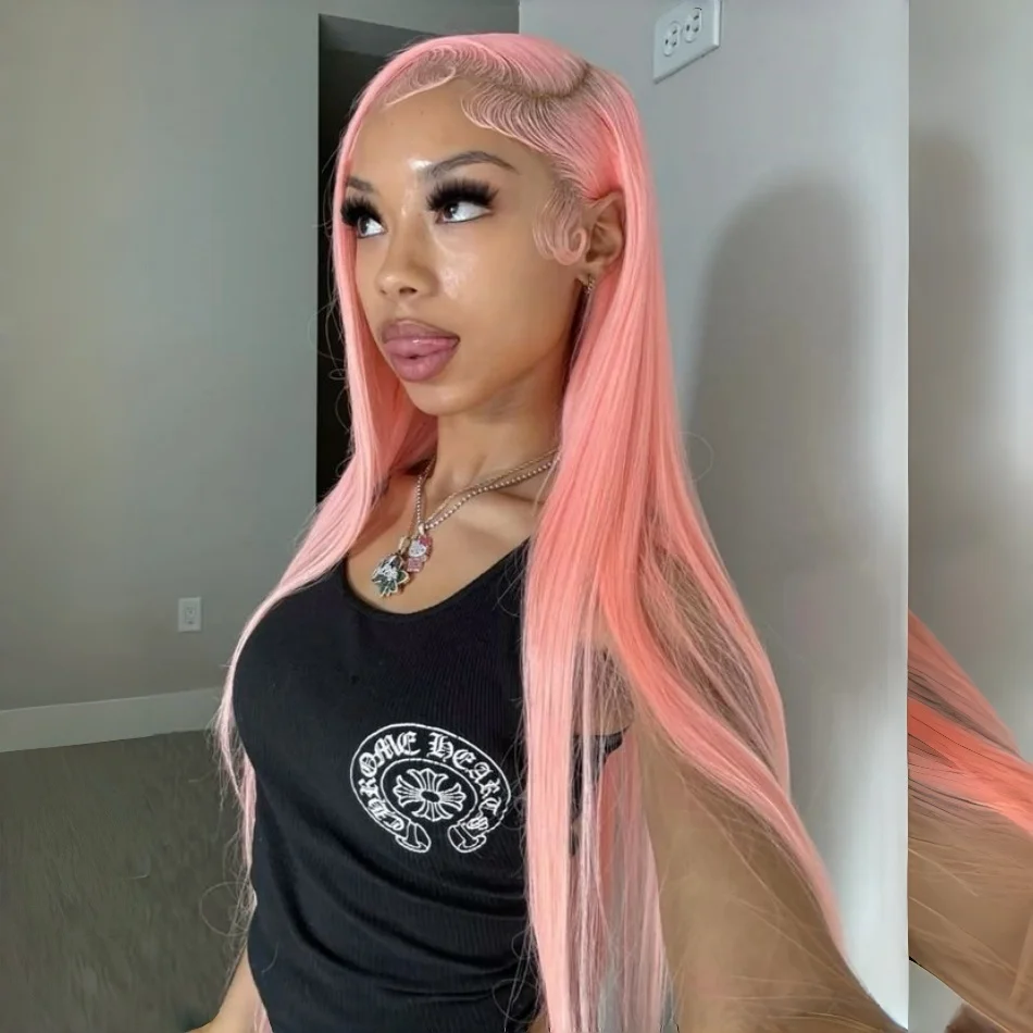 

Colored Pink Human Hair Wigs Straight Lace Front Wigs 13X6 Hd Lace Frontal Wig13X4 Brazilian Hair 100% For Women 30 36 Inch