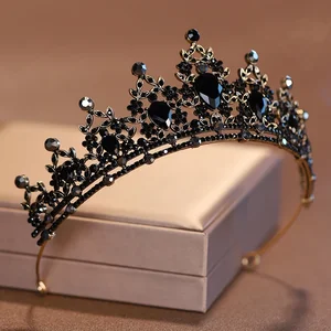 Hiasan Kepala Pengantin Mahkota Ballroom Wanita Warna Hitam Tiara Kristal Barok dan Mahkota Aksesori Rambut Pernikahan Pengantin Perhiasan 12 mahkota tiara hitam terlaris - №