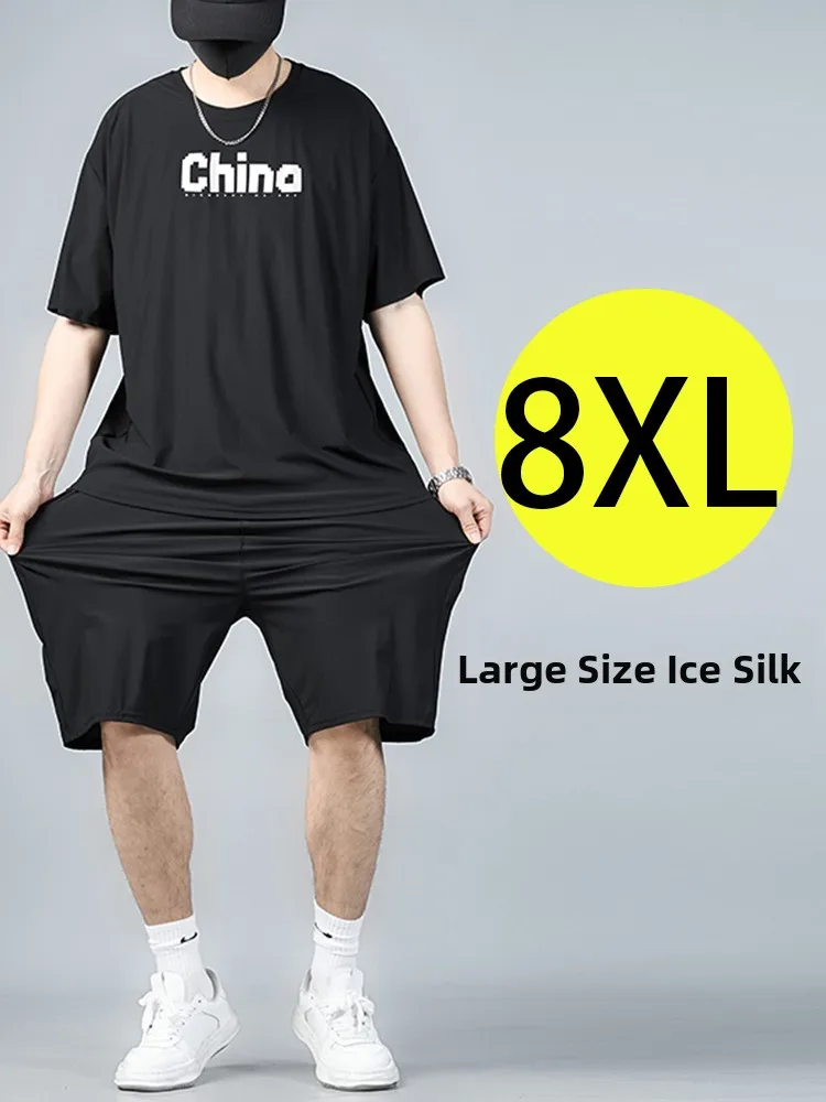 

plus Size Ice Silk Qui Dry Sports Set Men Summer New Sle Elastic Breathable ort Sve orts Two Piece Set Casual Wear
