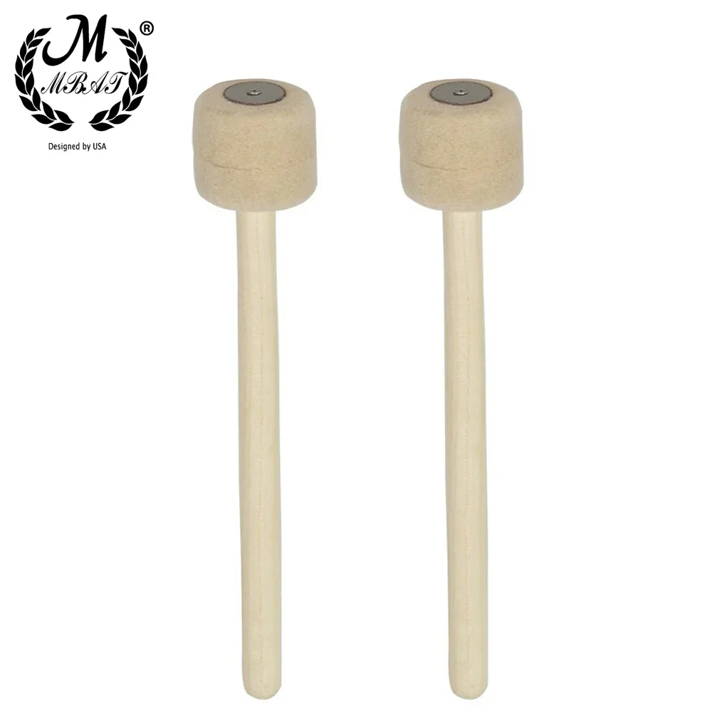 M MBAT 2 Pcs/Set Wool Felt Drum Sticks Non-Slip Bass Drum Mallet Indispensable Percussion Instrument Accessories Parts