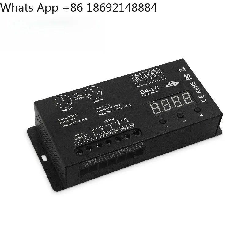 High Power 4 Channel DMX512 Decoder RGBW Display DMX512 Controller Stage Light Engineering