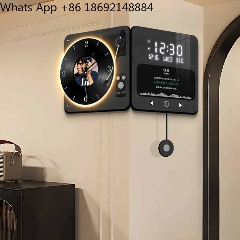 

Retro double-sided corner wall clock perpetual calendar electronic clock watch, luminous + plug-in 32 * 32 + 30 * 30cm