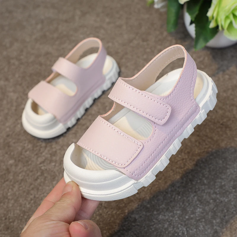 

2025 New Kids Sandals Summer Beach Shoes for Girls Toddlers Sandals Pink Fashion Toes-covered Anti-kick Soft