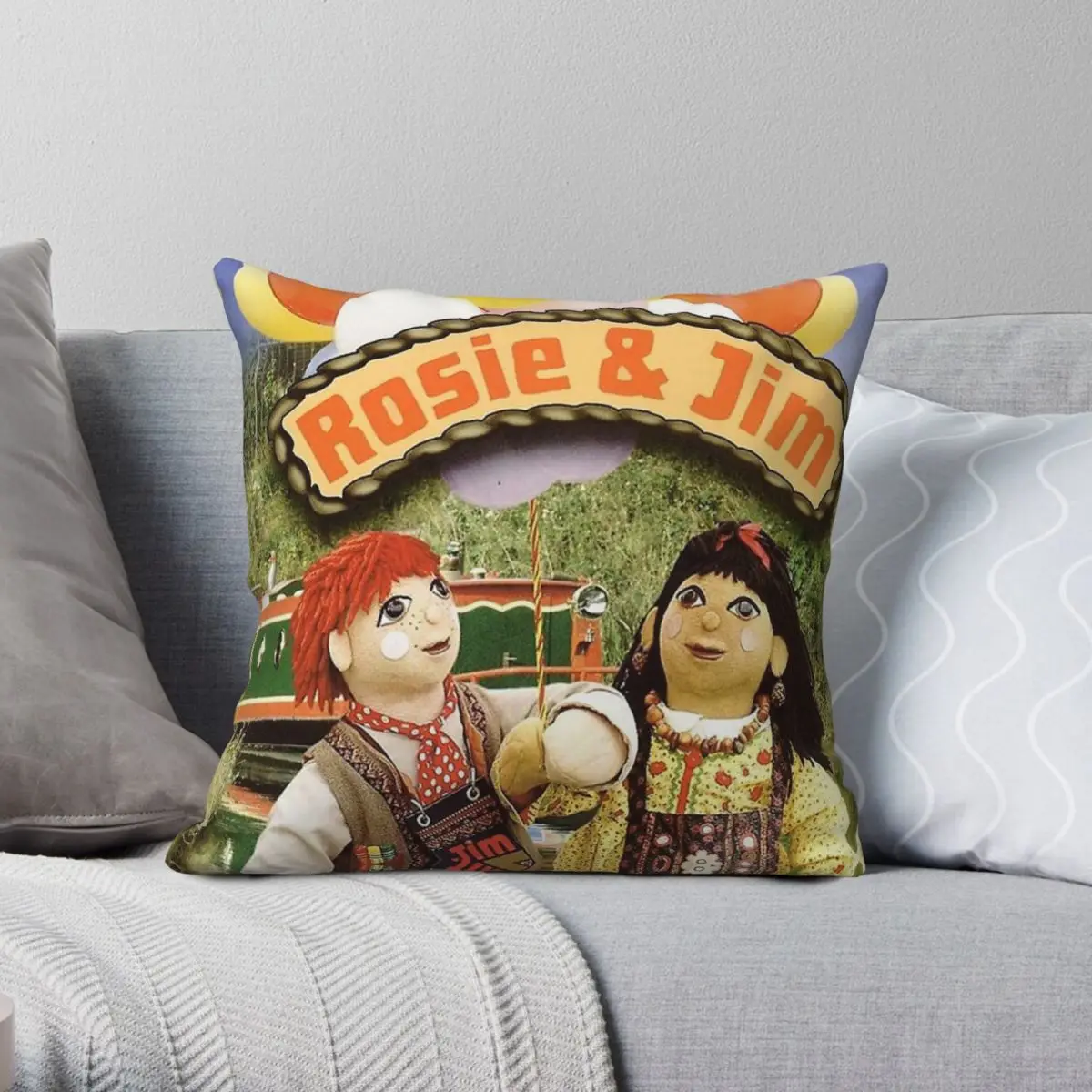 Rosie And Jim Square Pillowcase Polyester Linen Velvet Pattern Zip Decor Sofa Cushion Cover