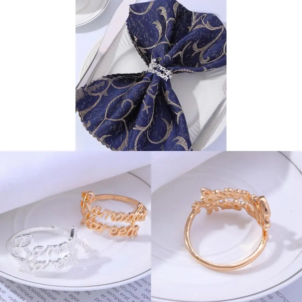 62KD Pack of 6 Napkin Rings Set Ramadans Kareem Napkins Holder Metallic Napkin Buckles Sophisticated Plating Accessories