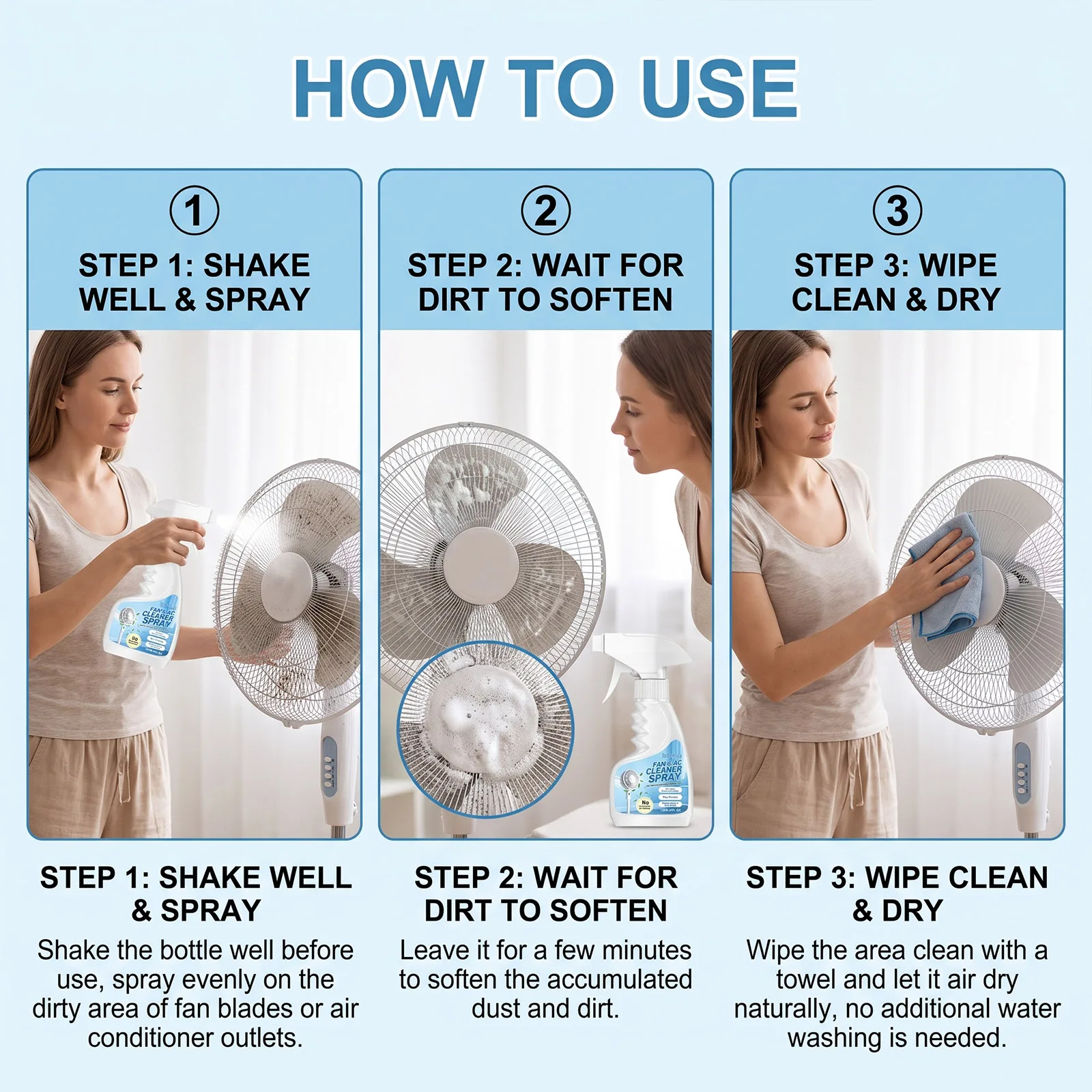 Fan Air Conditioner Cleaner Spray Deep Dust Dirt Remover Filter Coil Cleaning Foam Freshener Household Appliance Care Treatment - view 6