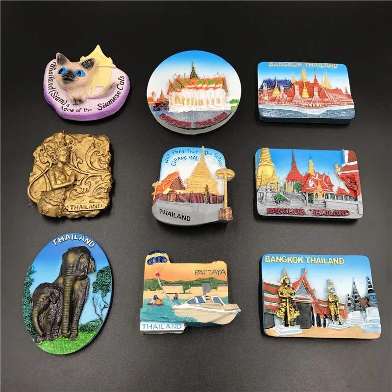 3D Refrigerator Sticker for Travel Souvenir Decoration Tourism Memorial Landscape Elephant Gold, Buddha Island Thailand