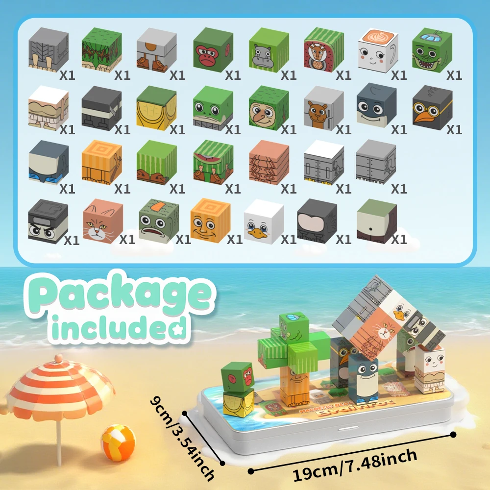 Italiaanse Brainrot Mini magnetische blokken met draagbare ijzeren doos, Tralalero Tralala figuren magnetische reisbouwstenen